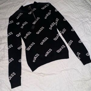Guess Sweater Womens Medium Black White Pullover 1/4 Zip Mock Neck AOP
Casual